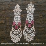 stone earring - artificial earring - zircon earring - rosegold earring - fancy earring - big earrings - red stone