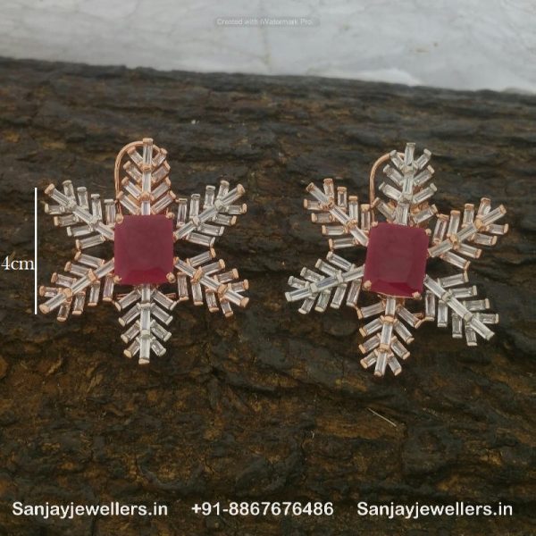 stone earring - artificial earring - zircon earring - rosegold earring - fancy earring - big stud earrings