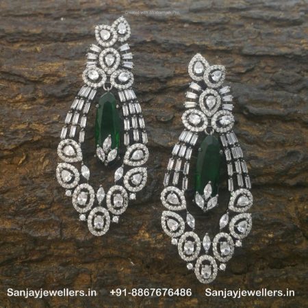 stone earring - artificial earring - zircon earring - black metal earring - fancy earring