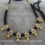 92.5 Silver Gold Polished Black Thread Necklace